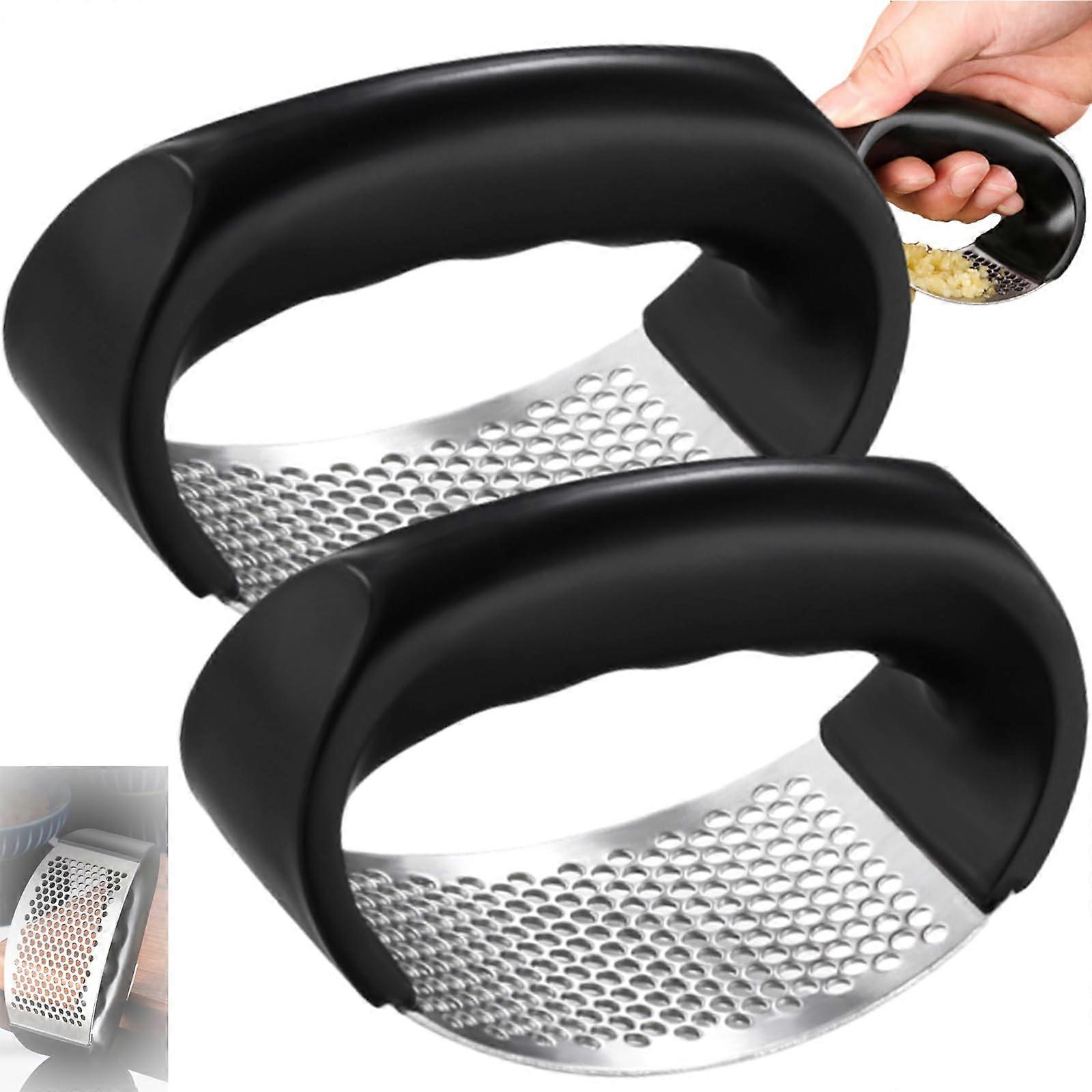 Stainless Steel Garlic Press with Ergonomic Curved Handle, Rust Resistant Easy Clean Crusher 2pcs