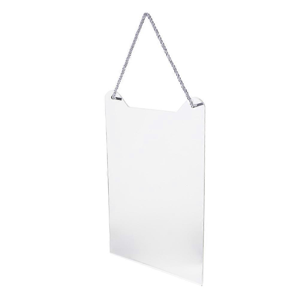 Placa suspensa em acrílico transparente e resistente para escritório.