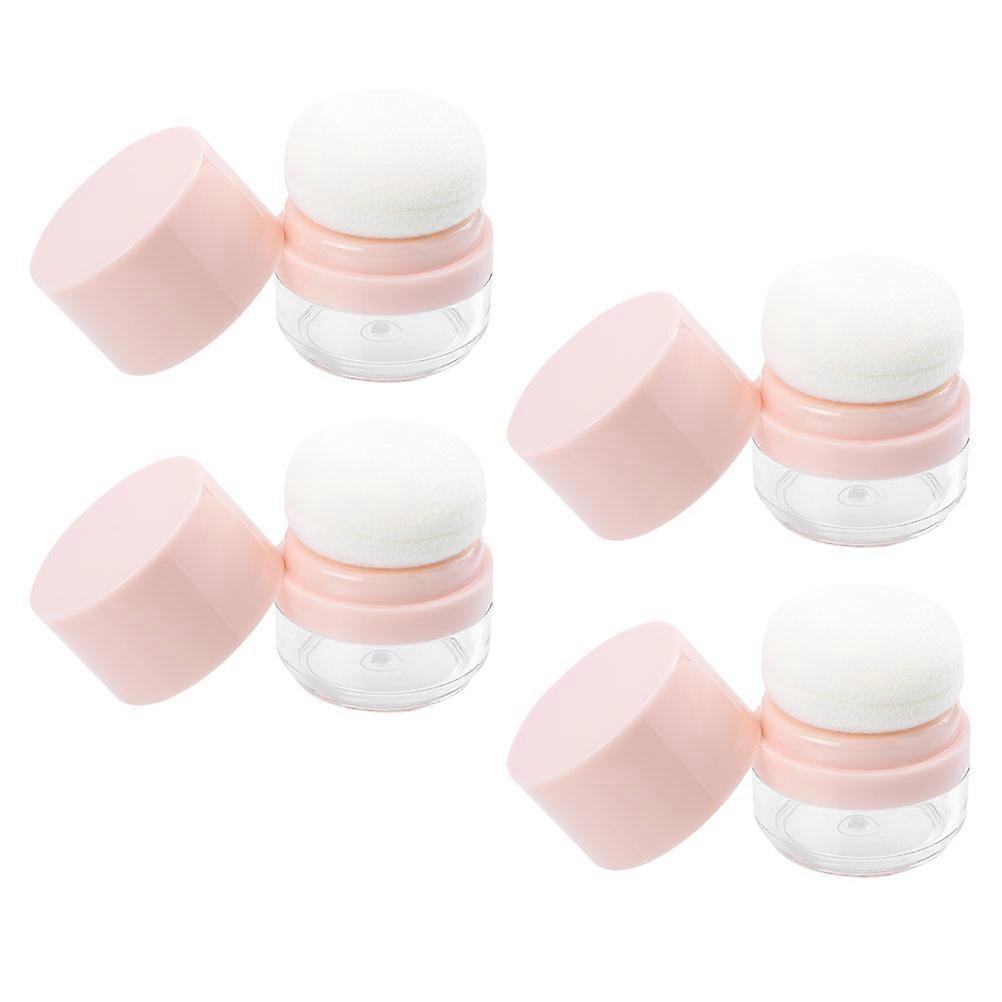 Portable Loose Powder Box Powder Container for Storage Use 4Pcs Pink with Puff