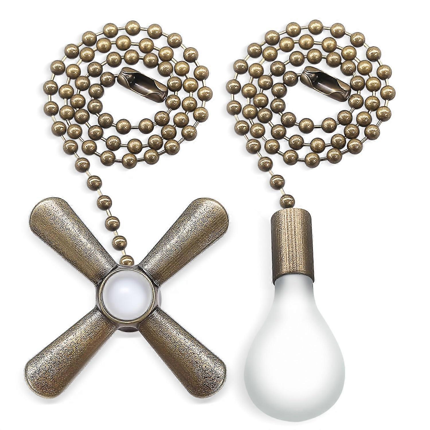 Bronze Ceiling Fan Pull Chain Set with Fan and Bulb Ornaments, Decorative Light Fixture Extension