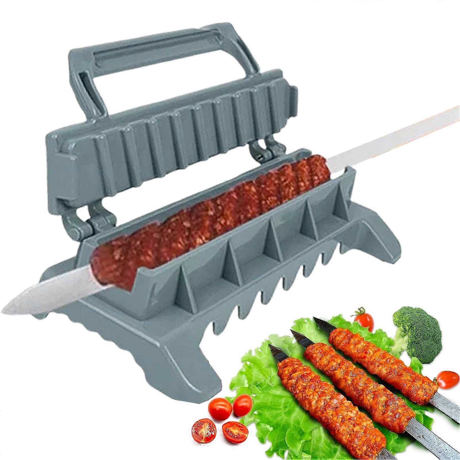 Manual Kebab Maker with NonStick Mould for BBQ, Easy Skewer Placement, Even Shape Control, Grey