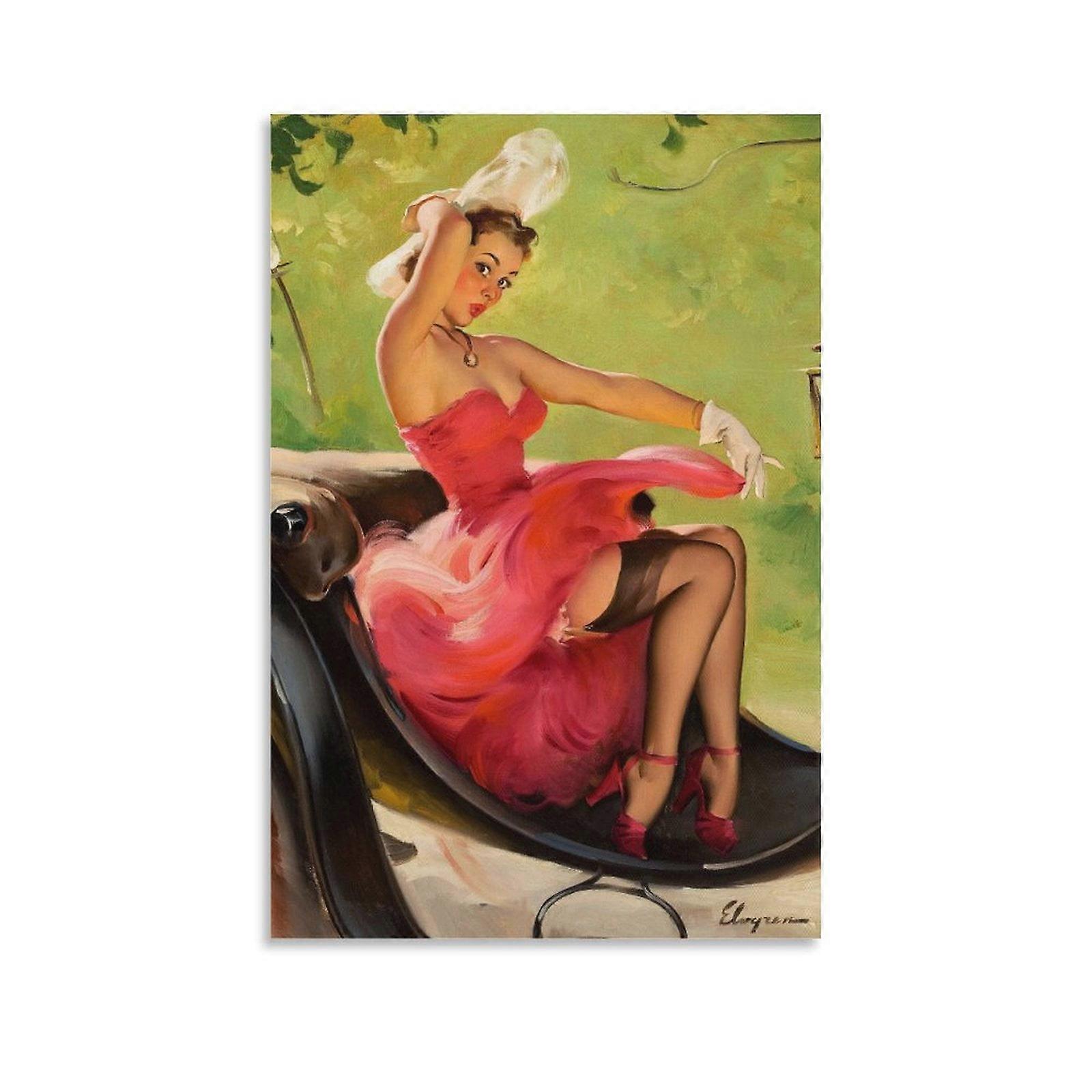Reproduction d'art vintage de pin-up des années 1950 par Gil Elvgren (147), sur toile 50 x 75 cm, compatible avec une décoration intérieure moderne.