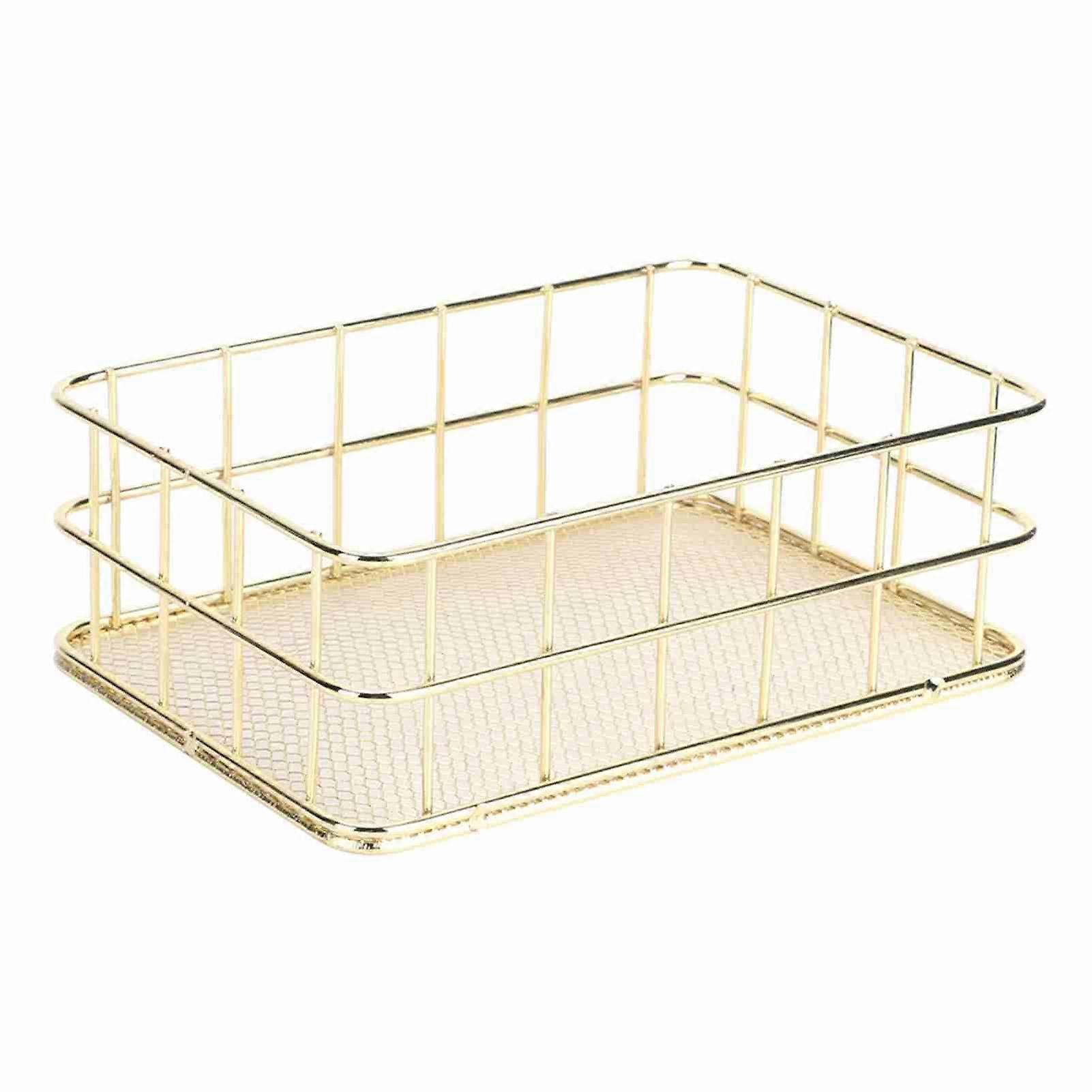 Gold Wire Mesh Storage Basket Small Metal Organizer for Home and Desktop Clutter Use