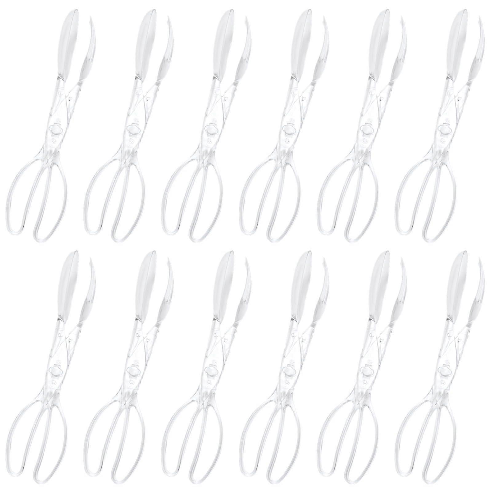 12 Clear Plastic Salad Serving Tongs with Ergonomic Scissor Grip for Parties and Buffets