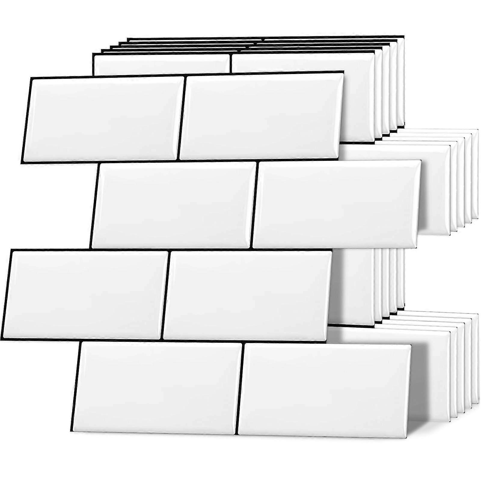 White Peel and Stick Subway Tile Backsplash for Kitchen Walls, Thick Durable Design, Set of 10