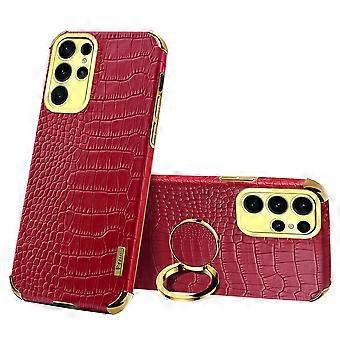 Pour Samsung Galaxy S25 Ultra Béquille Coque Crocodile Texture TPU + PU Couverture de téléphone de galvanoplastie
