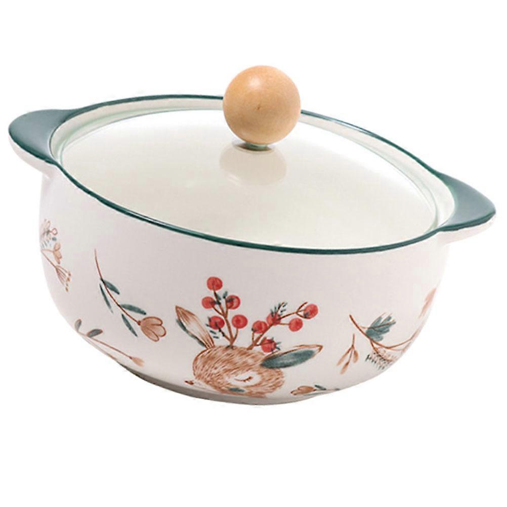 Household Soup Container Ceramic Bowl Multi-functional For Meals Round Shape 1 Set