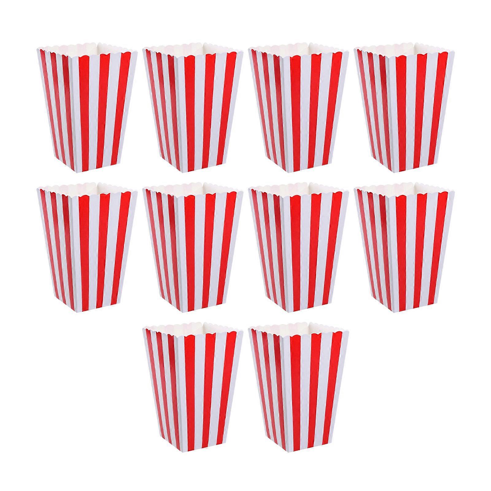 Popcorn Boxes Red Paper for Storage 10Pcs Striped Party Containers