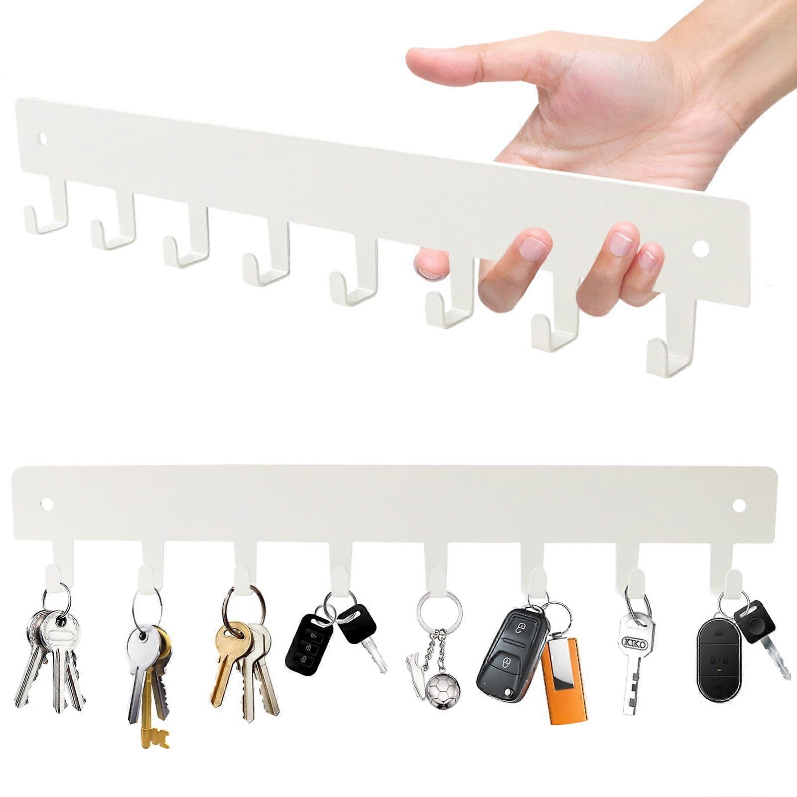 2 Pack Key Holder for Wall, 8 Hooks RustResistant Metal Rack, NoDrill Entryway and Kitchen Use