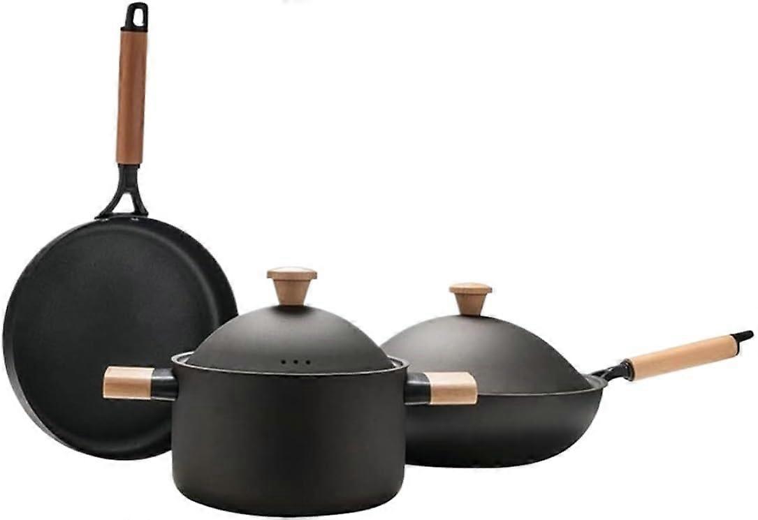 Cookware Set, 3 Piece Non Stick Cast Iron Pots and Pans for Induction with Easy Clean Surface