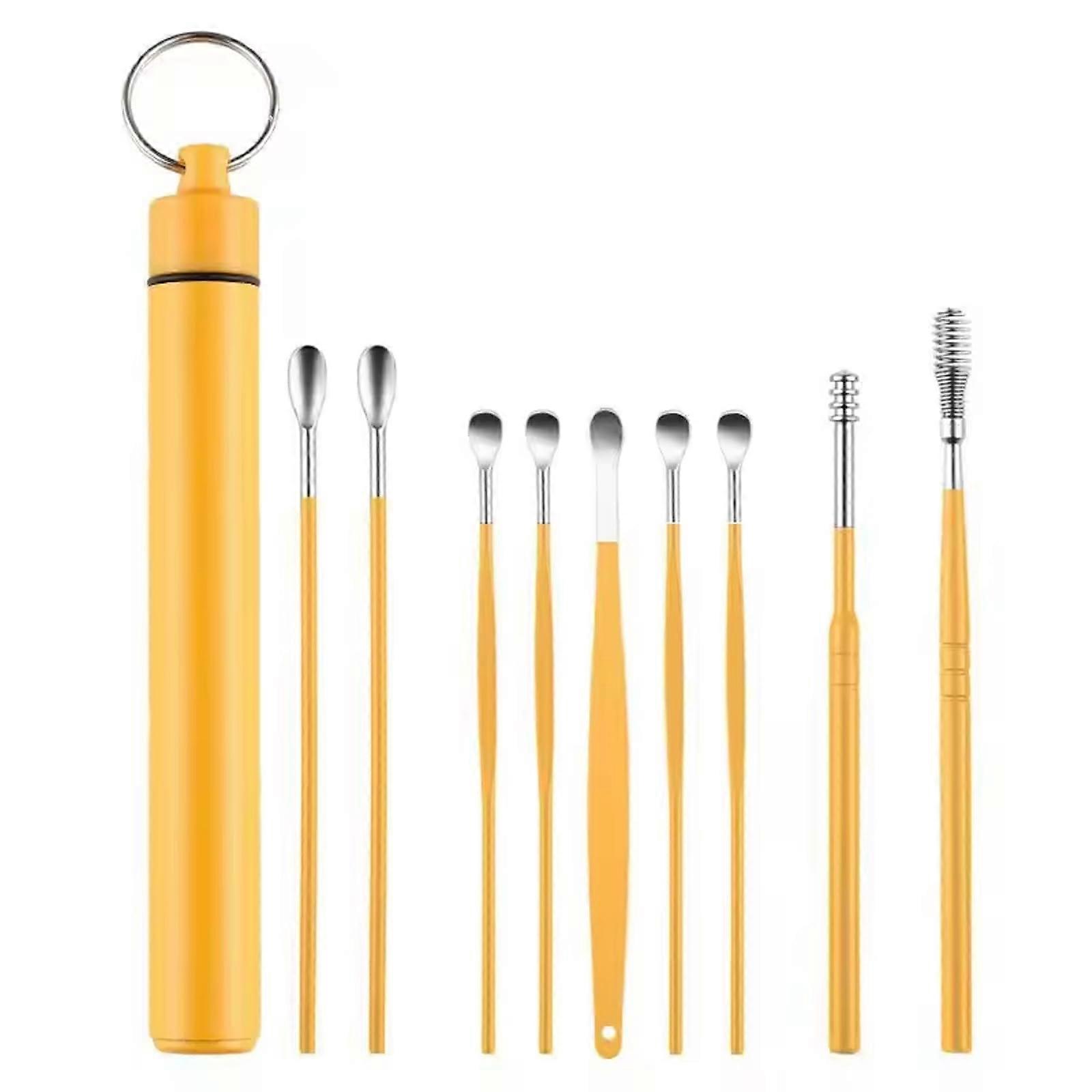 10 Pieces Earwax Removal Kit with Storage Box, Yellow Reusable Ear Cleaning Tools Set