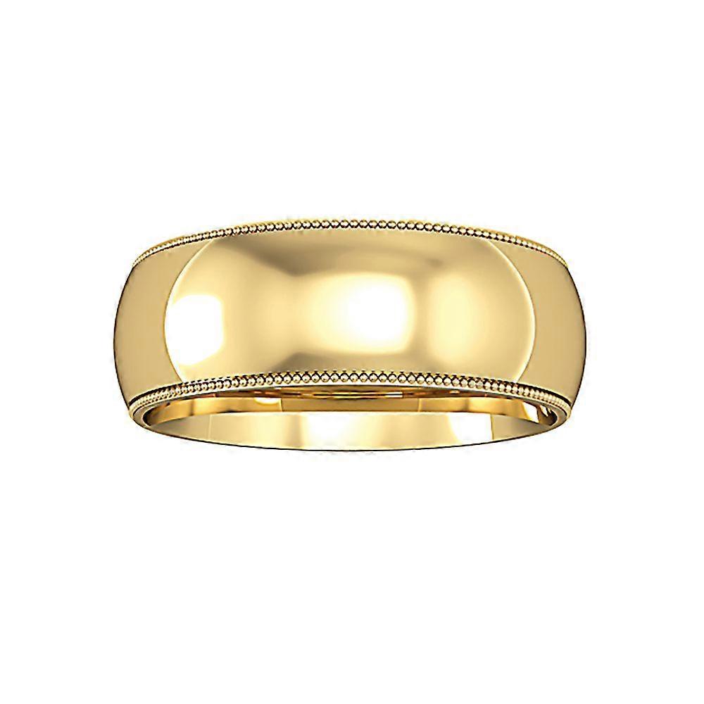 Jewelco London 18ct Yellow Gold Comfort Court Beaded Edge Band Wedding Ring 7mm