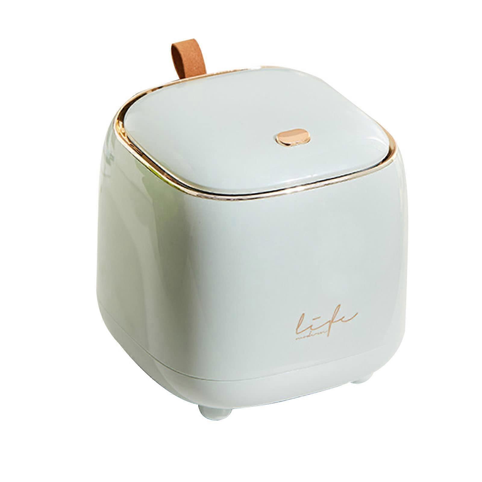 Desktop Trash Can with Press Lid, Small Garbage Bin for Kitchen, Office, Bedroom, Light Green