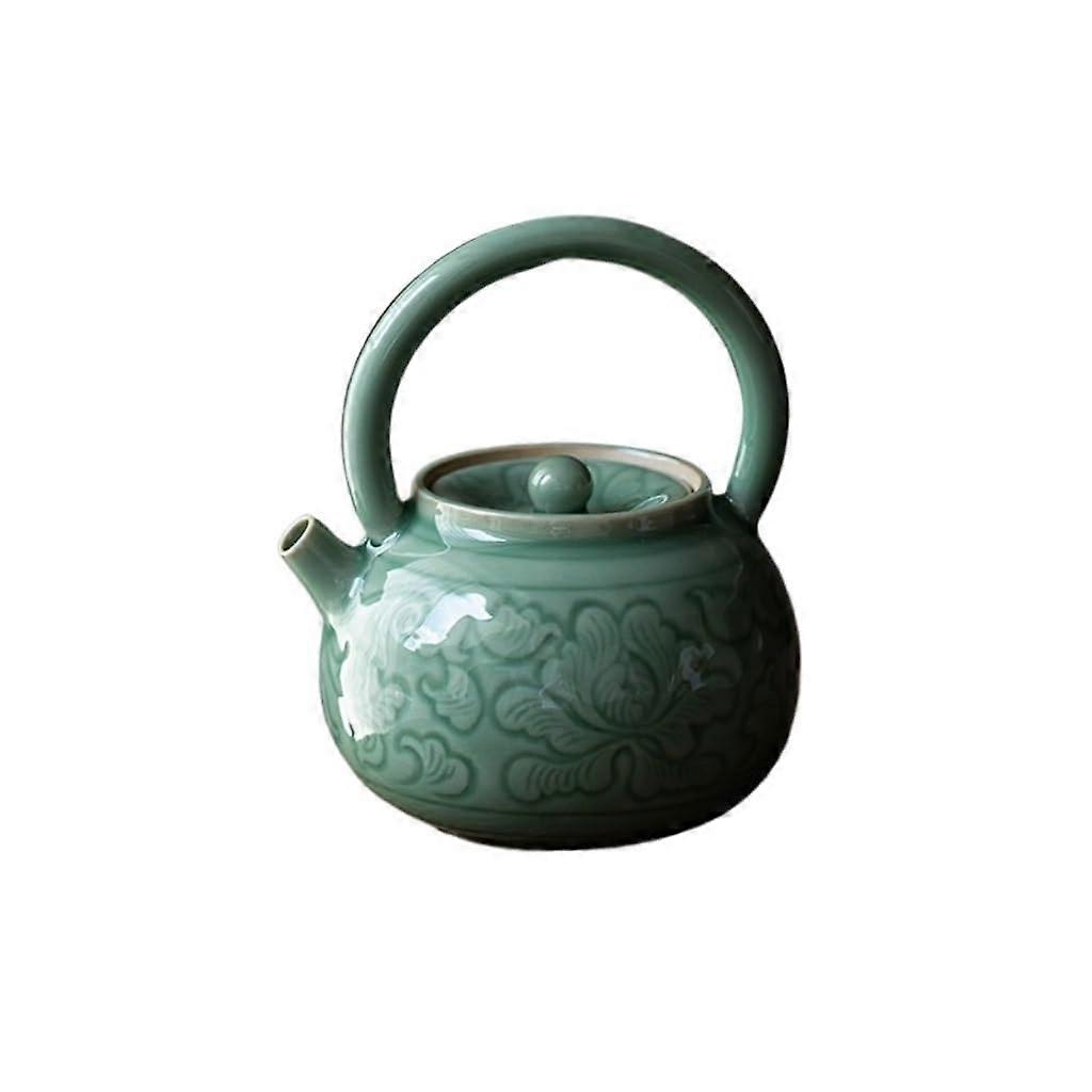 Tea Infuser Teapot 175ml Celadon Ceramic Kettle with Builtin Filter and HandCarved Handle