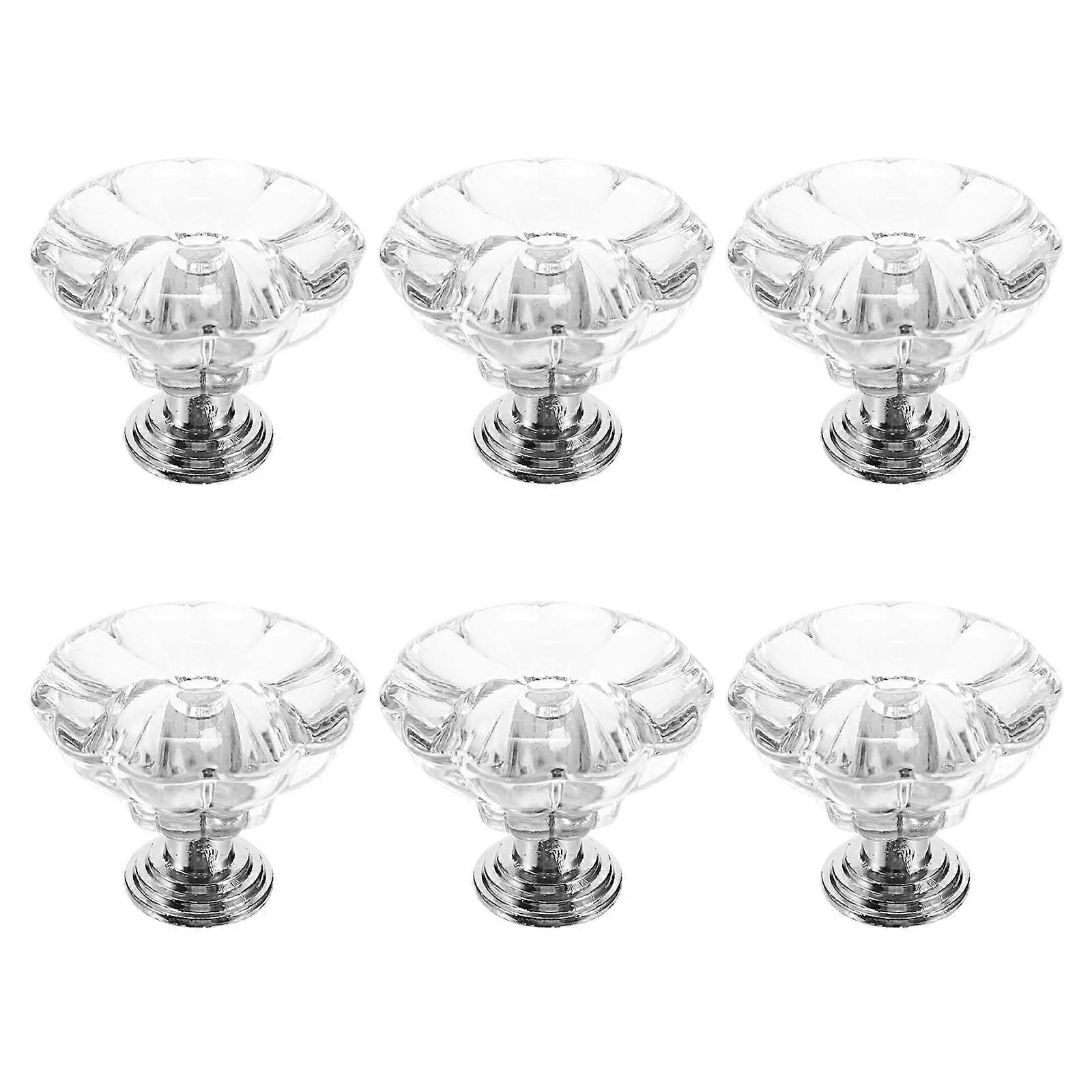6pcs Crystal Clear Doorknobs Cupboard Cabinet Drawer Door Knobs Pull Handles