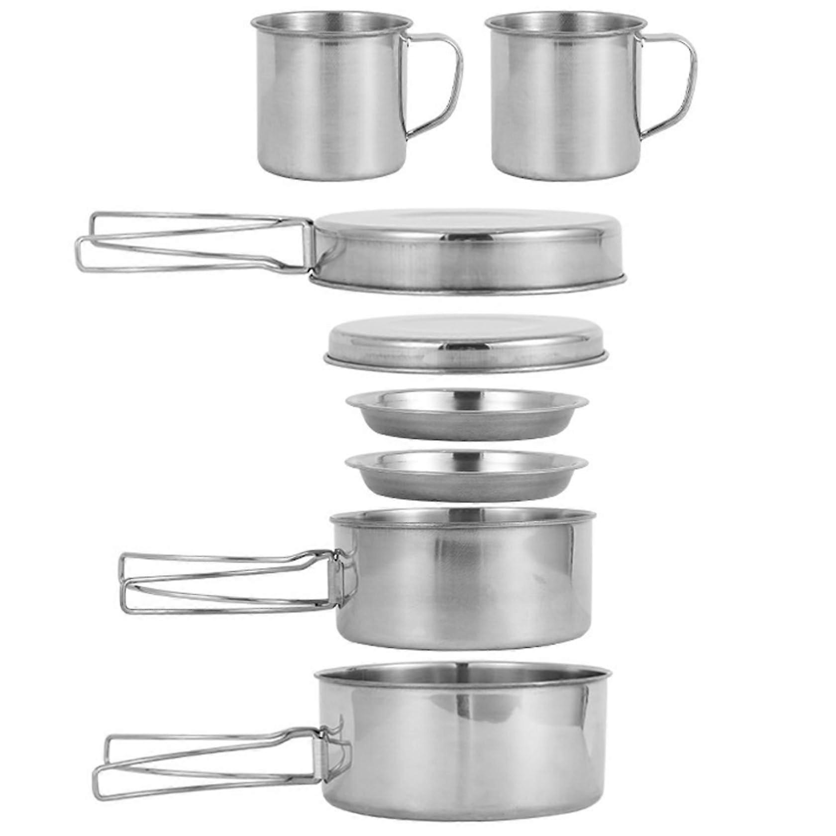 Camping Cookware Set for 4 Person Stainless Steel Pots and Pans Stackable Lightweight for Backpacking