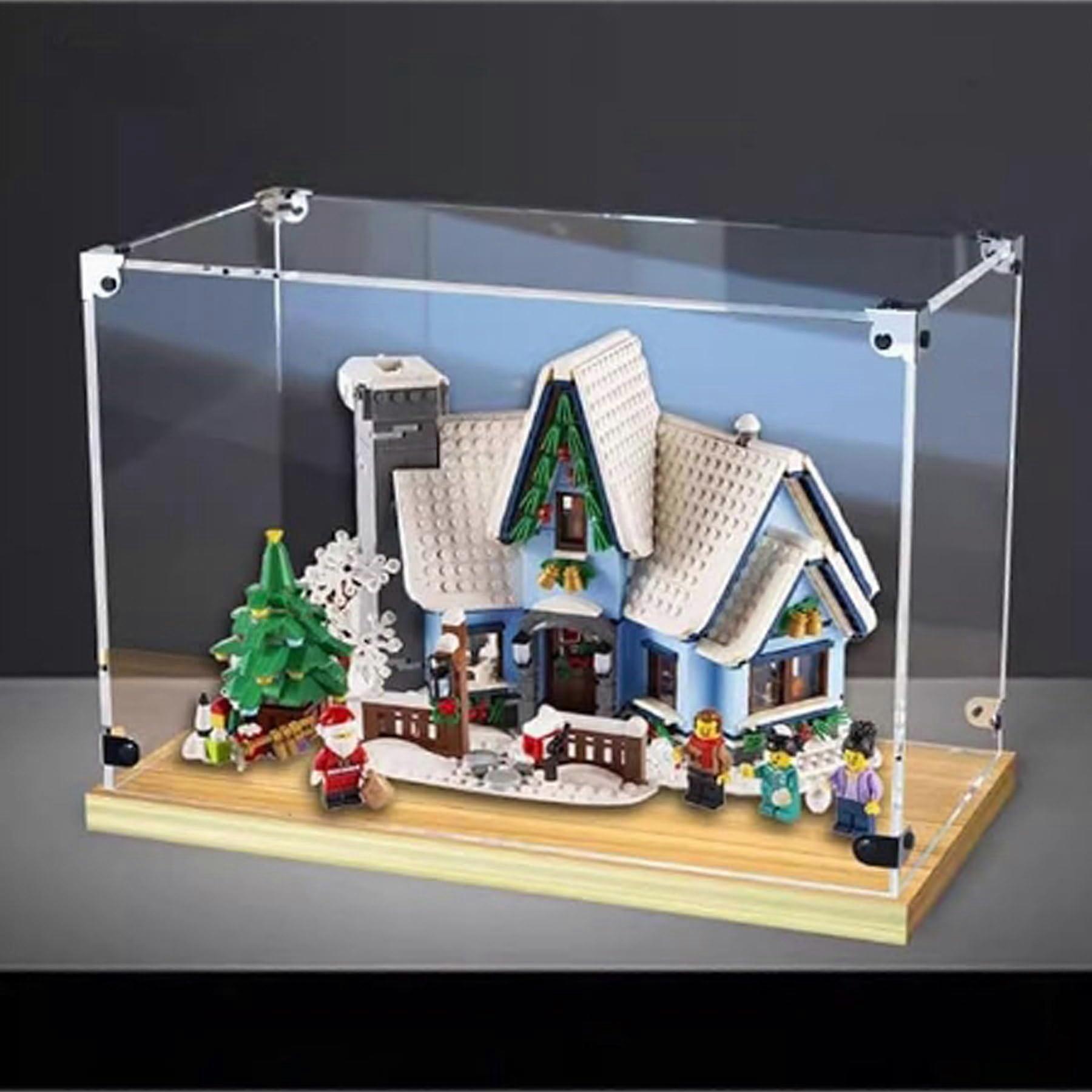 Display Case Acrylic Dustproof Box for  10293 Model, Transparency Golden Oak Base