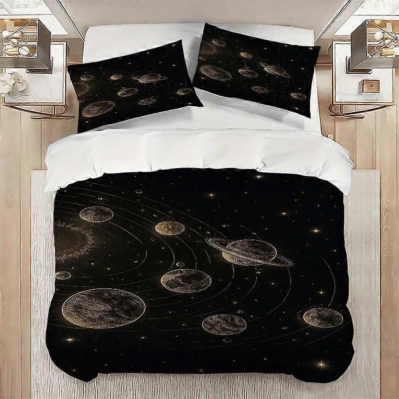 Golden Solar System Pattern Bedding Set. Soft And Comfortable Bedding Set Suitable for All Seasons