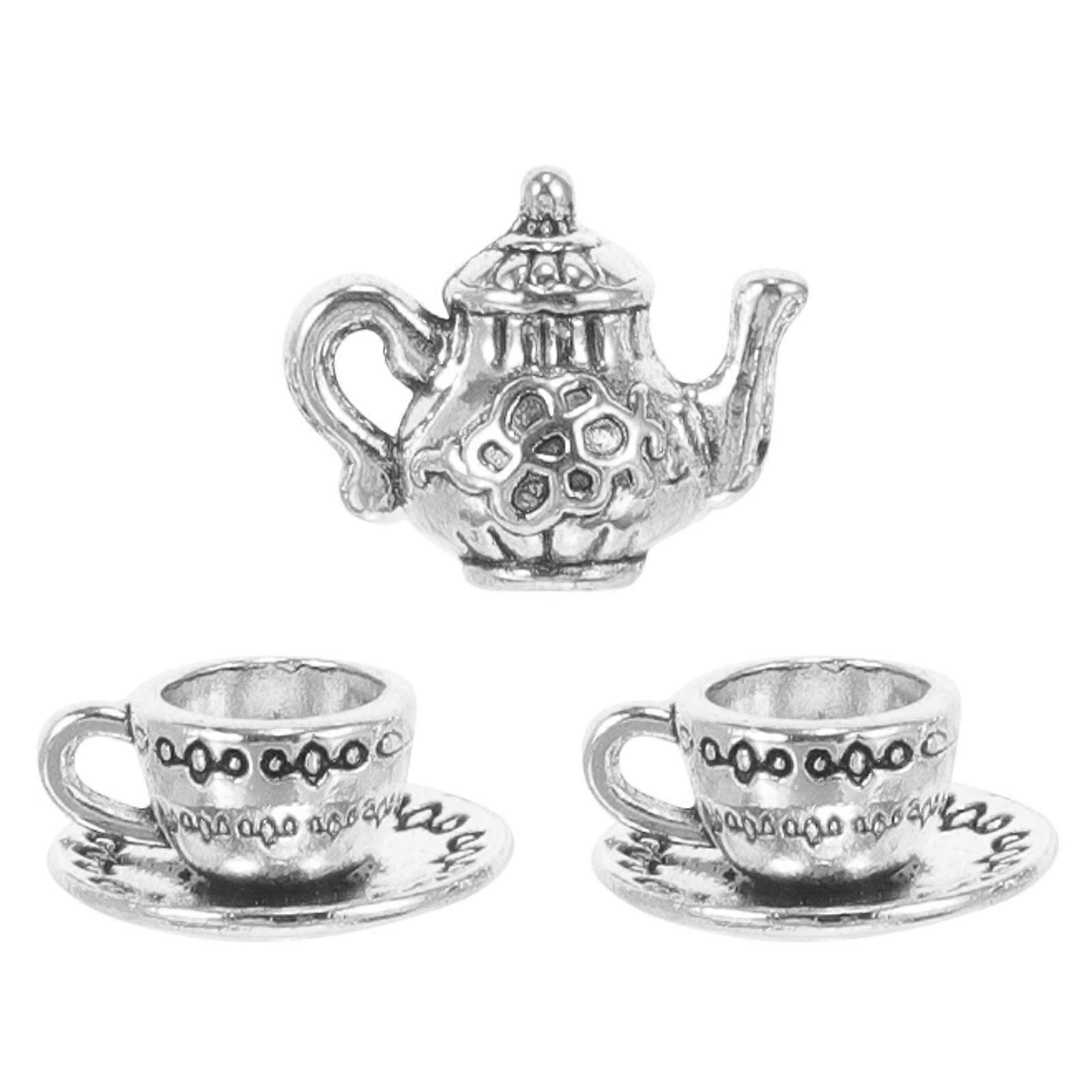 Mini Tea Set Miniature Iron Teapot for Decoration 1Set Silver