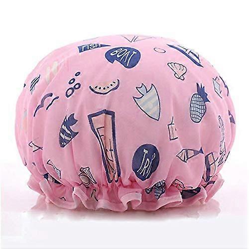 Waterproof Double Layer Shower Cap for Women Elastic Hair Protector with Durable Stitching