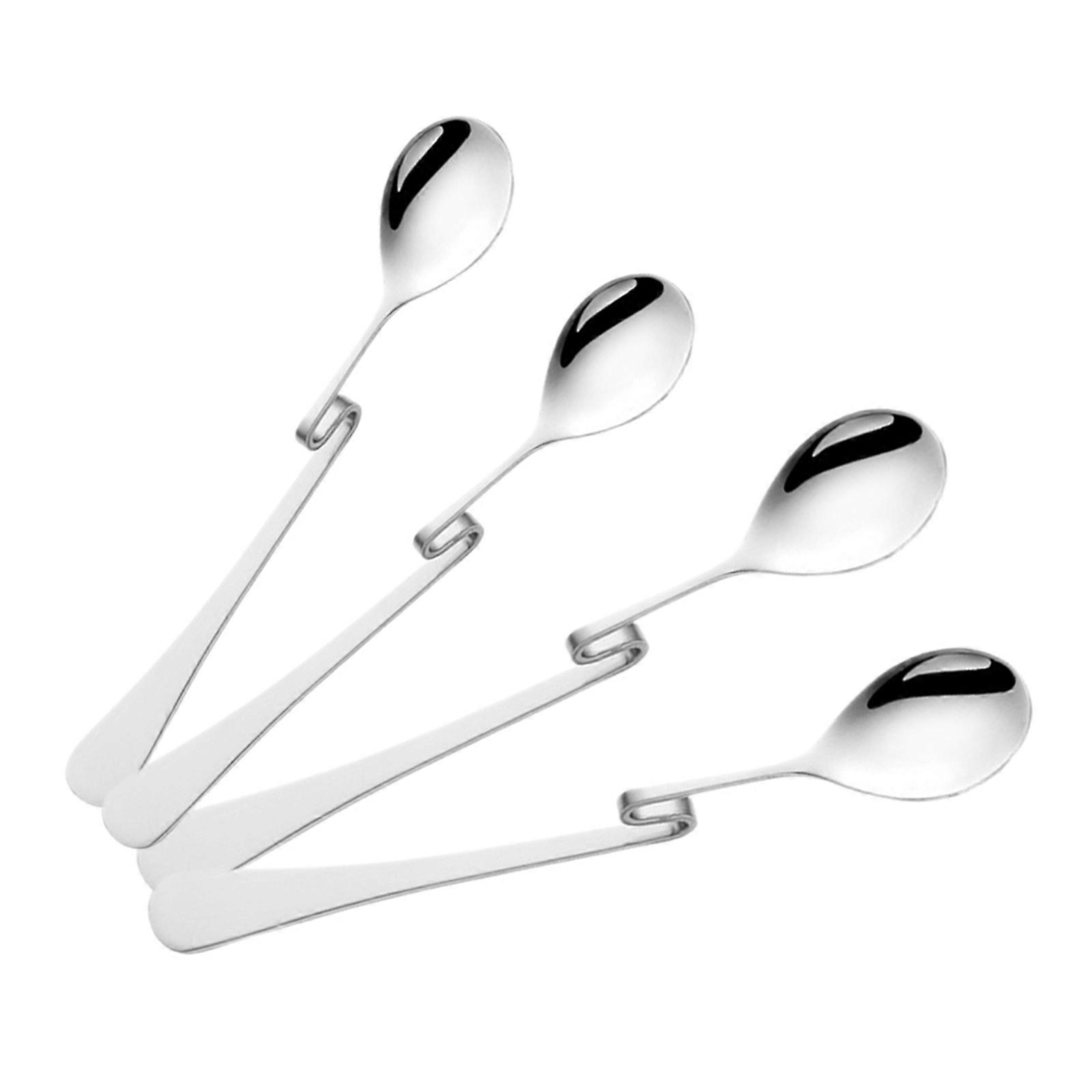 Coffee Spoon Stainless Steel Stirring Spoon Curved Handle 4Pcs Set