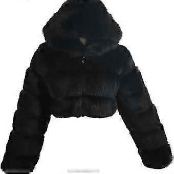 Faux Fur Coat Hooded Zipper Women Warm Solid Color Patchwork Long Sleeve Coat Streetwear