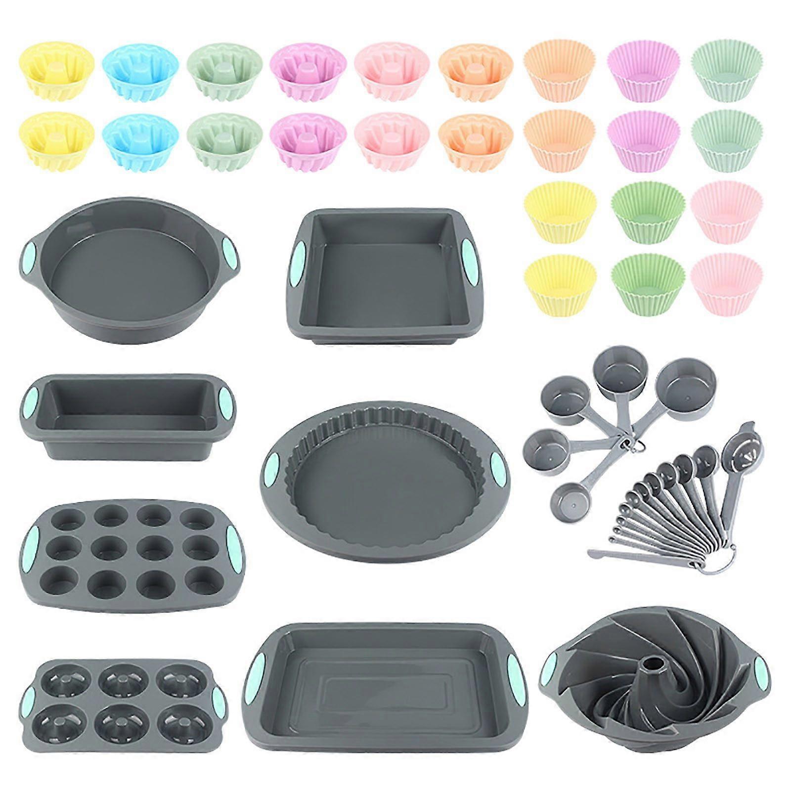 Deeceymbur 34 Pcs Baking Tool Set Essential for Professionals Cake Baking Complete Baking Accessories Gray