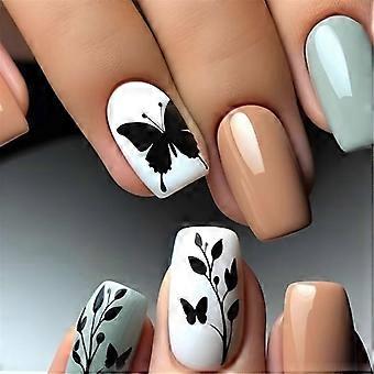 Square Press on Nail Glossy Fake Nail Stick on Nail in 12Sizes,24 Pcs French Nail Tips for DIYS Nail Art Decorations AC