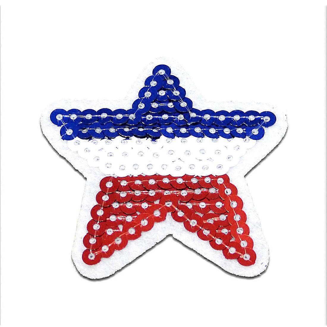 Patch - Stjerne med paljetter - rød / blå - 5,8x6cm -