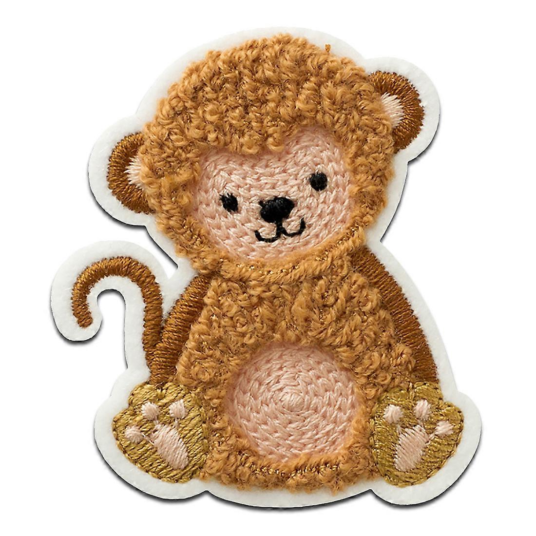 Monkey fluffy chenille animal - patch, iron-on patch, iron on, size: 6 x 5 cm