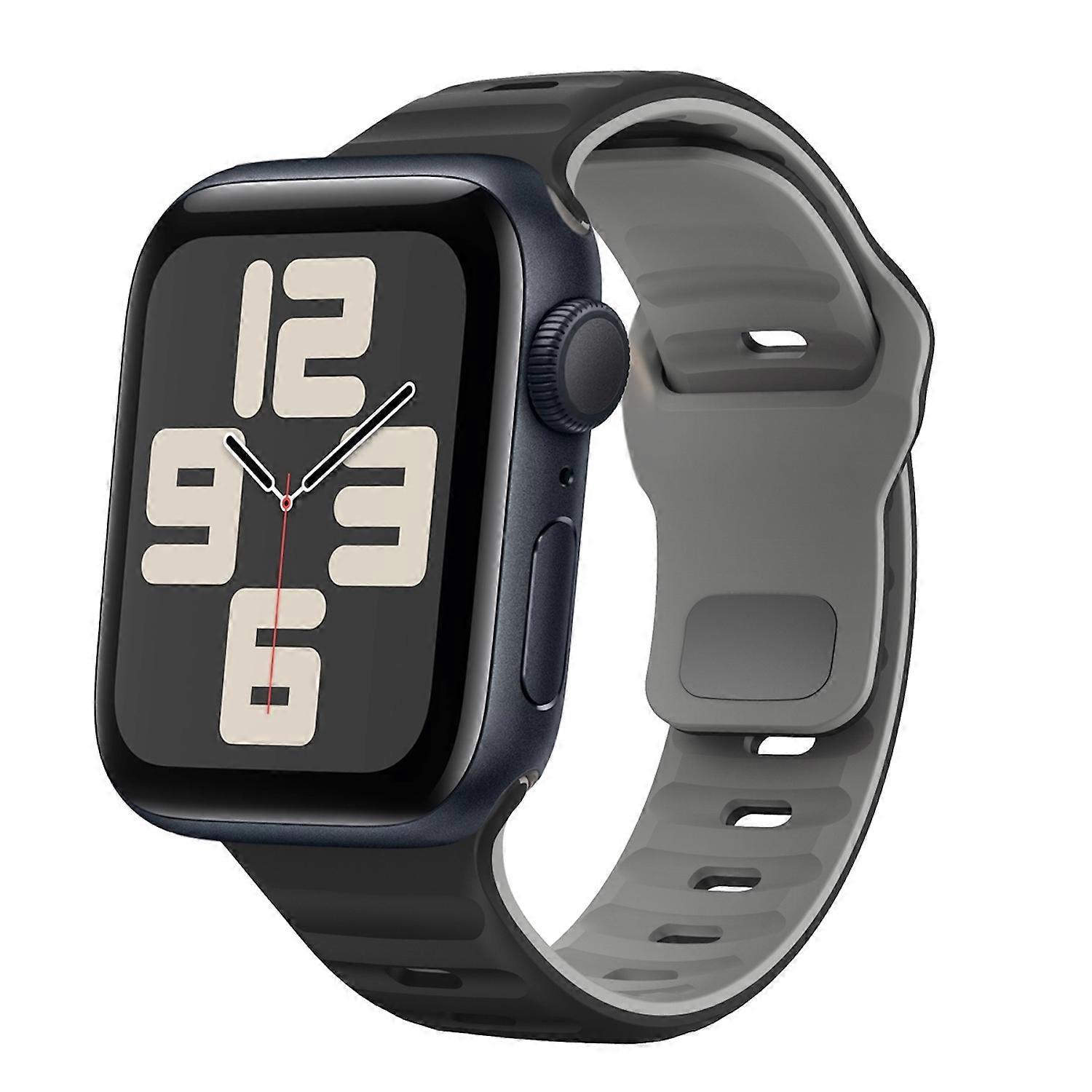 For Apple Watch SE 2023 40mm Silicone Design Wave Structure Band Black / Grey