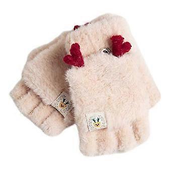 1pair Cat Paw Soft Plush Travel Fingerless Gloves Hand Fashionable Zekai