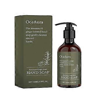 Il disinfettante per le mani Oceaura al rosmarino e allo zenzero deterge delicatamente le mani, le pulisce in profondità, lascia una fragranza a lunga durata ed è facile da risciacquare.