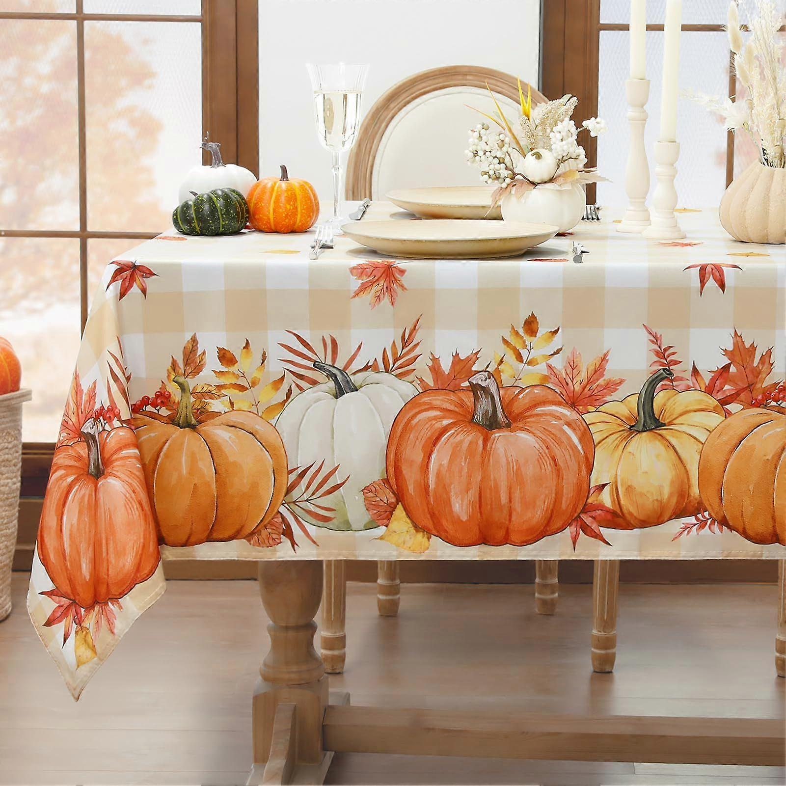 Table Cloth Wipe Clean Orange Pumpkin Gingham Tablecloth Water