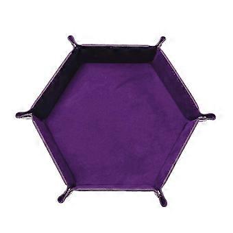 Folding Hexagon Dices Tray PU Leather Velvets Dices Holder Storage Box Portable Folding Dices Rolling Tray for Game Player Purple