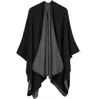 Warm Thicken Poncho Pashmina Shawl Wrap Dual Colored Open Front Long Winter Sweater Coat