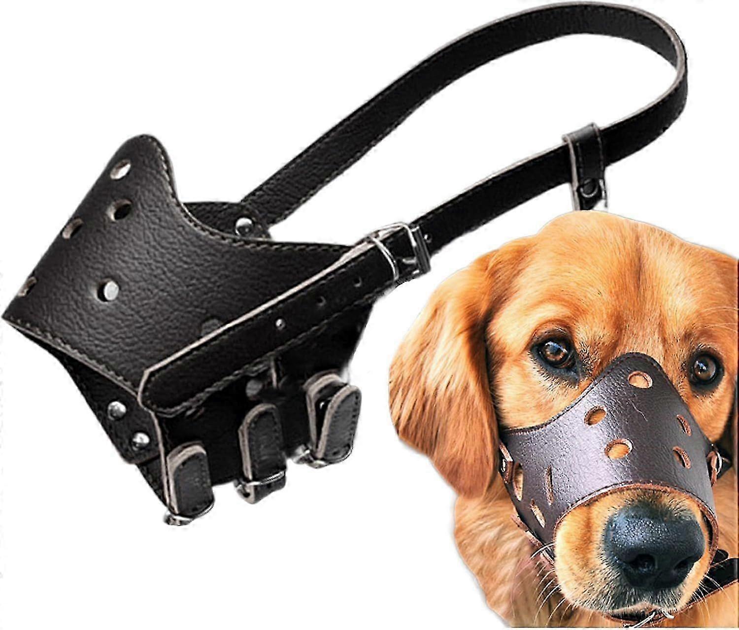 Adjustable Leather Dog Muzzle Ventilated