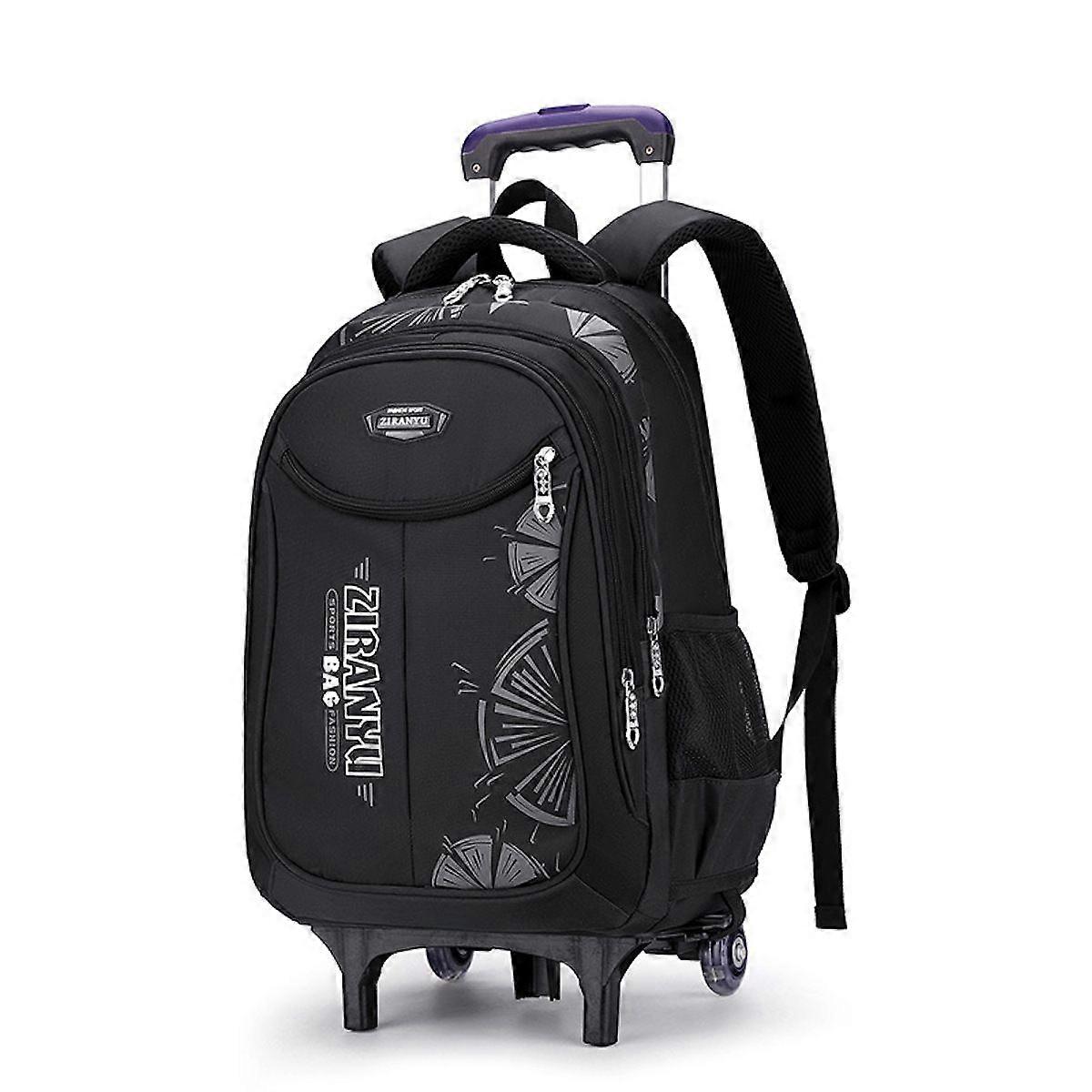 Black Rolling Backpack Large Capacity School Bag Step-Climbing Wheeled Backpack for Students
