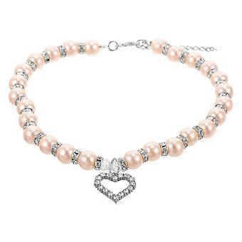 Cat Necklace Pearl Jewelry for Pets with Heart Pendant Size L