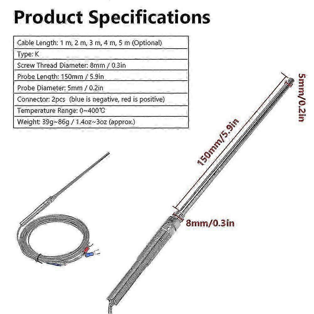 Thermocouple Sensor Probes, Temperature Controller K Type High Temperature Thermocouple Sensor(3m)