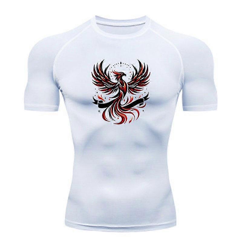 Men's Compression Athletic T-Shirt, Fire Phoenix Pattern Qui