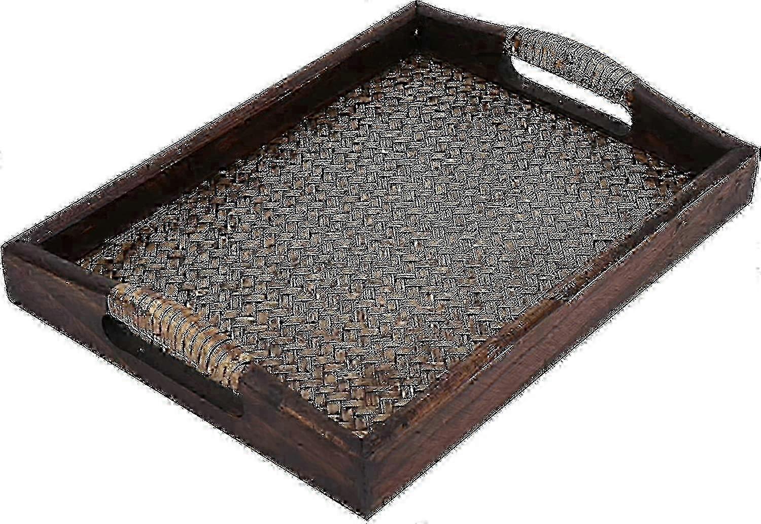 Wooden Serving Tray with Handle - Decorative Rectangular Tray compatible with Breakfast, Coffee, or Table Use