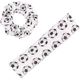Headband Wrap Turban and Scrunchie Set, White, 2.36 x 9 Inches for Women Girls, Sports Activities