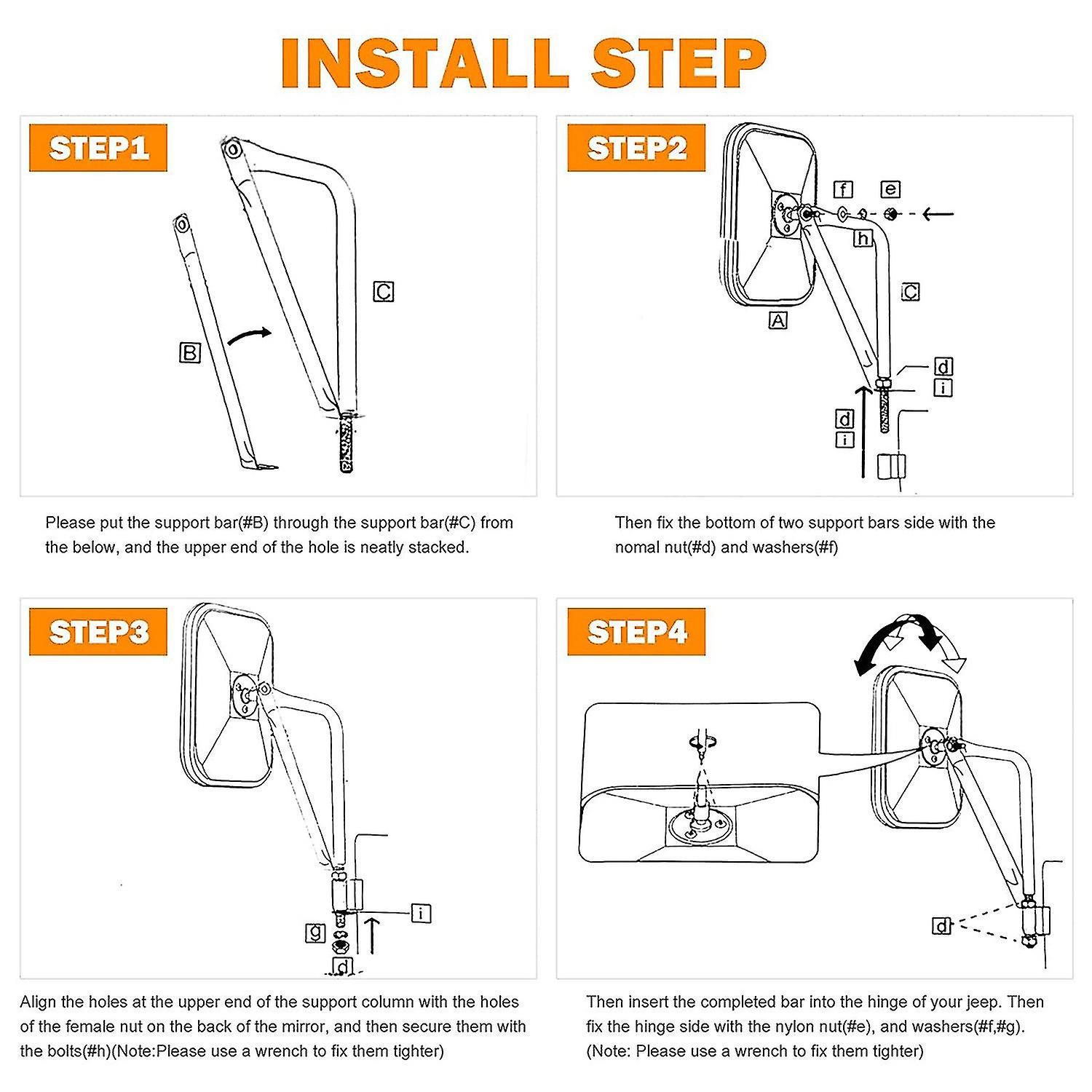 Side View Mirror Off-Road S For Jeep Wrangler CJ YJ JK JL - Door Hinge Mount Set Of 2 Wrangler CJ YJ JK JL Mirrors - Foto 7
