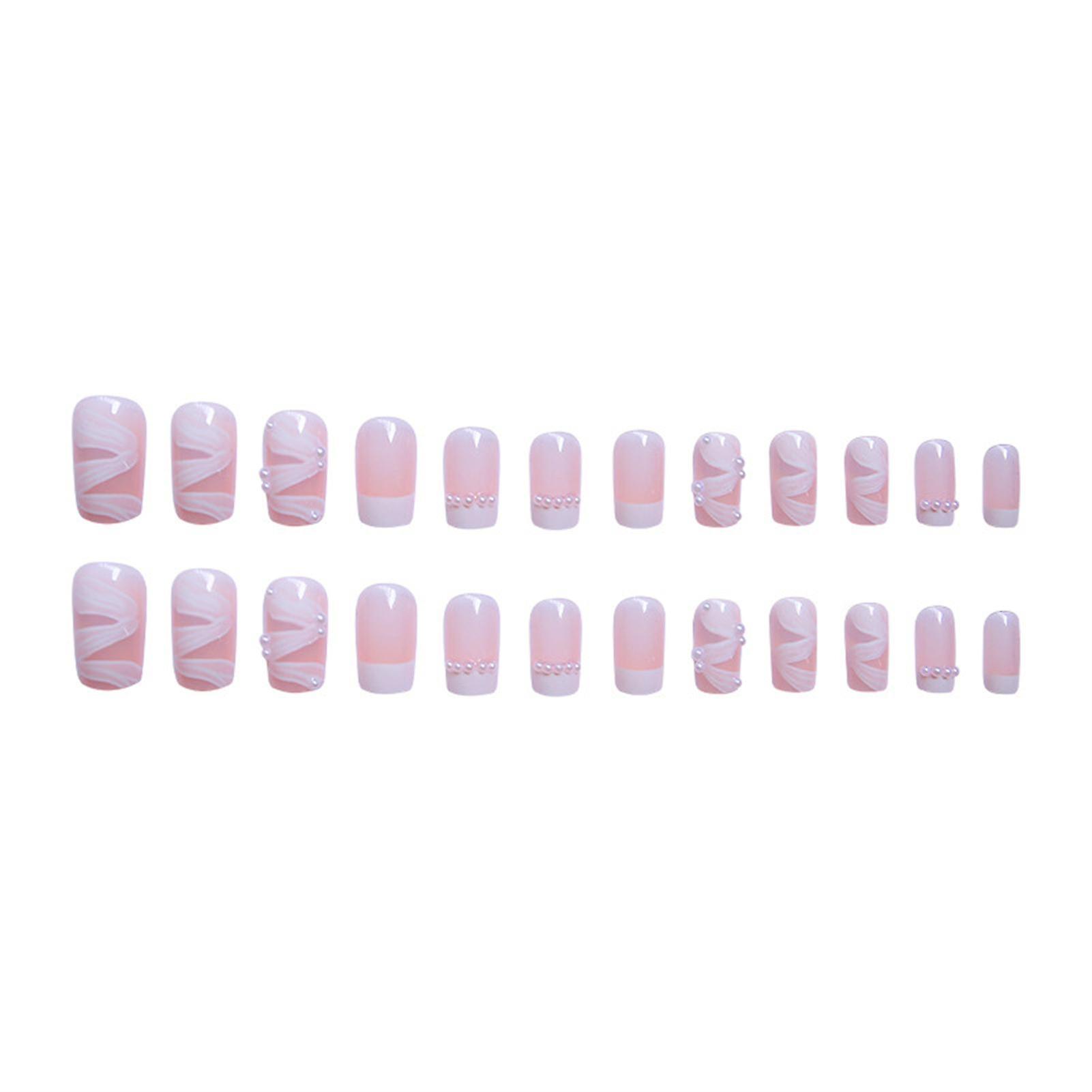 24pcs Pearls Ballet Wearing Nails Popular Long Press-on Nails For Nail Art Beginners Practice
