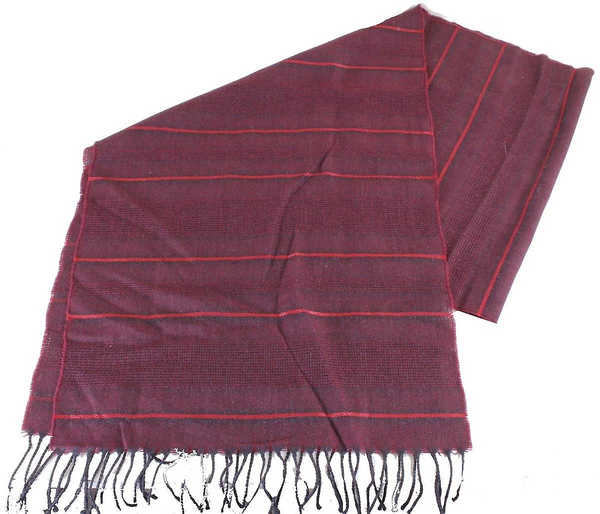 Bassin and Brown Charles Horizontal Striped Wool Scarf - Wine