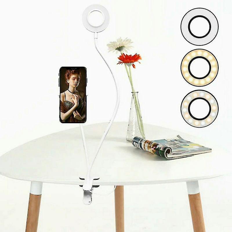 White Long Arm Selfie Universal Holder 24 leds Ring Flash Usb Clip Camera