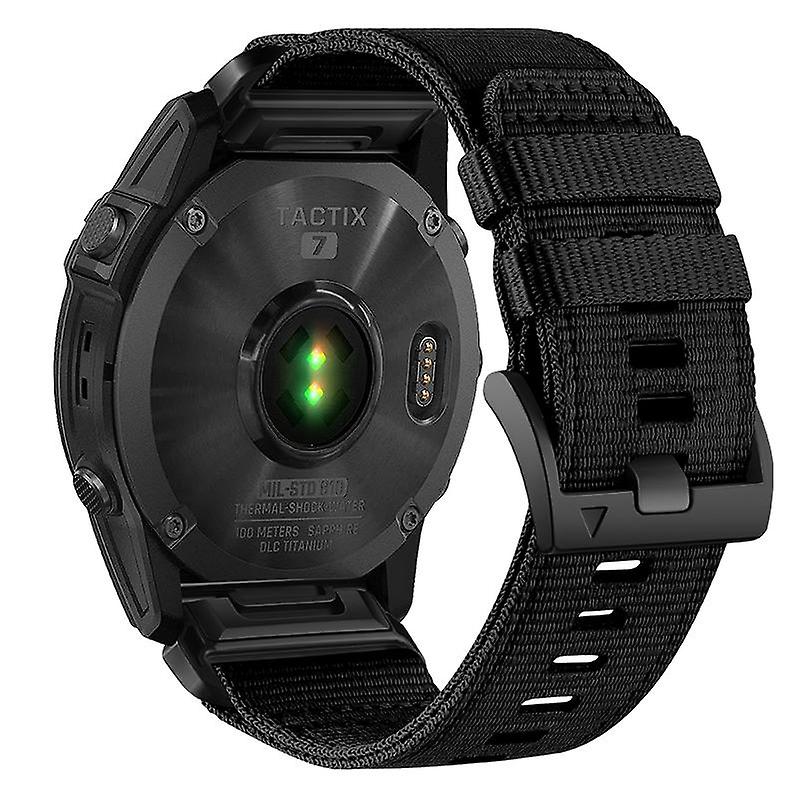 Nylon Canvas Quick Release Band for Garmin Tactix 7 Pro/Fenix 7X/6X Pro,26mm Sport Watch Strap-Black