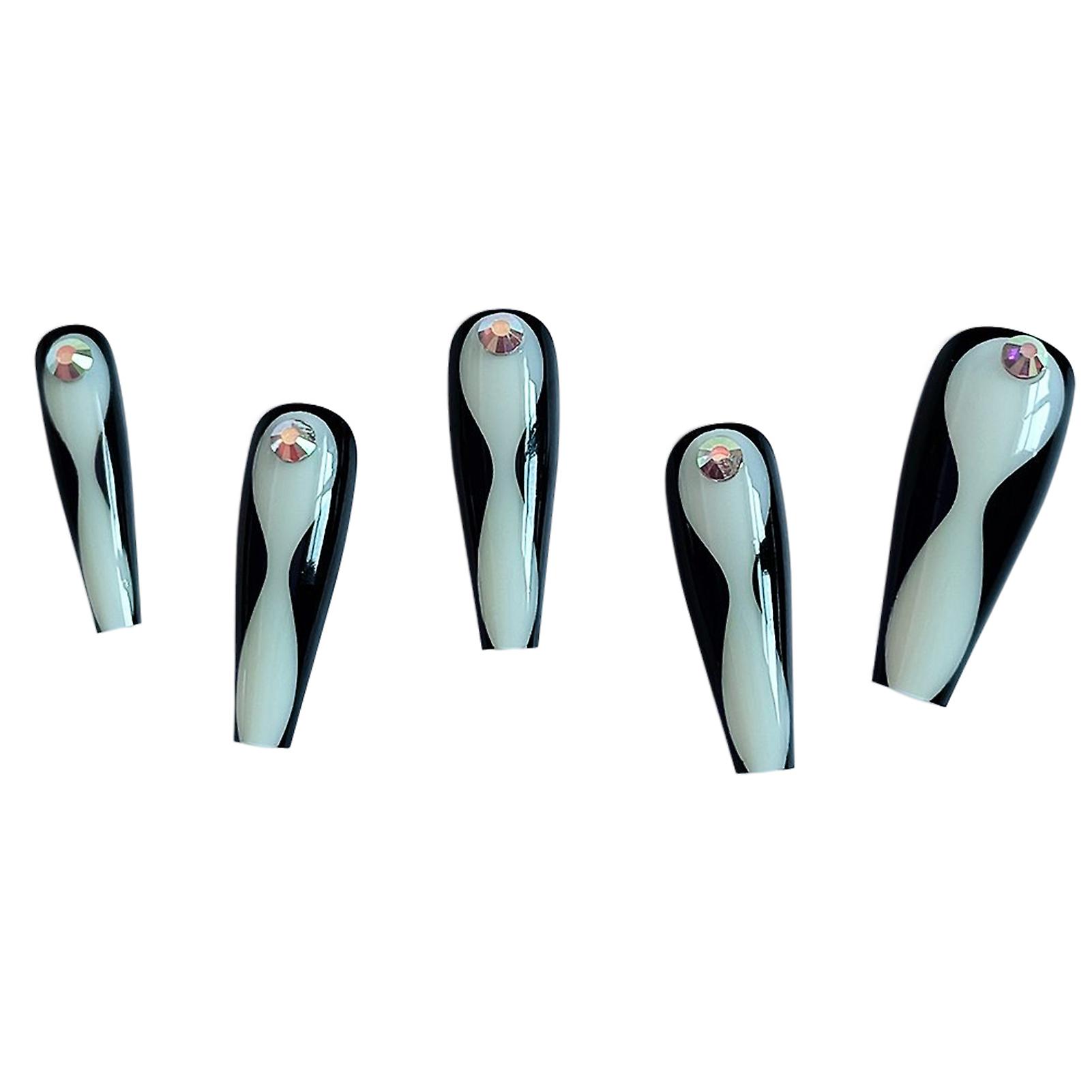 Chic False Nails With Rhinestones With Eco-friendly Resin Material