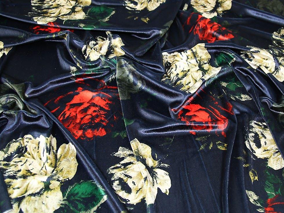 John Kaldor Velvet Stretch Knit Fabric Red & Navy - per metre